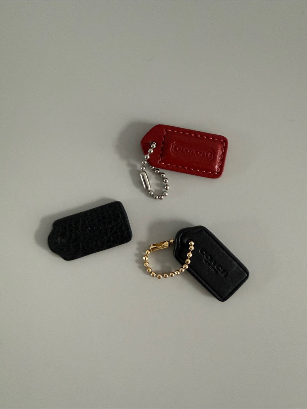 Coach Leather Key & Tag Set in Black and Red